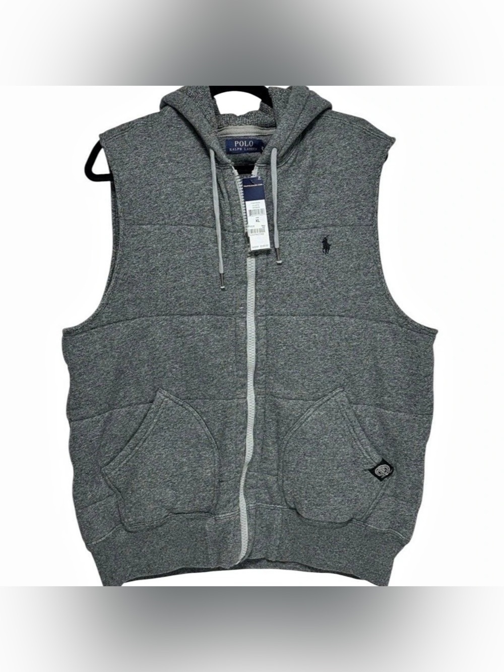 NEW Polo Ralph Lauren Mens Hoodie Vest XL Gray Full Zip Pockets Lined Luxury